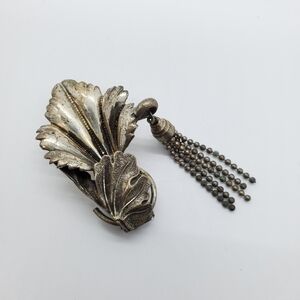 Vintage Silver tone Flower and Butterfly ball chain Fur clip brooch